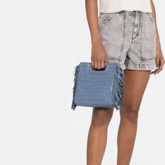 Maje Blue Croc Fringe Bag - Picture 3 of 4